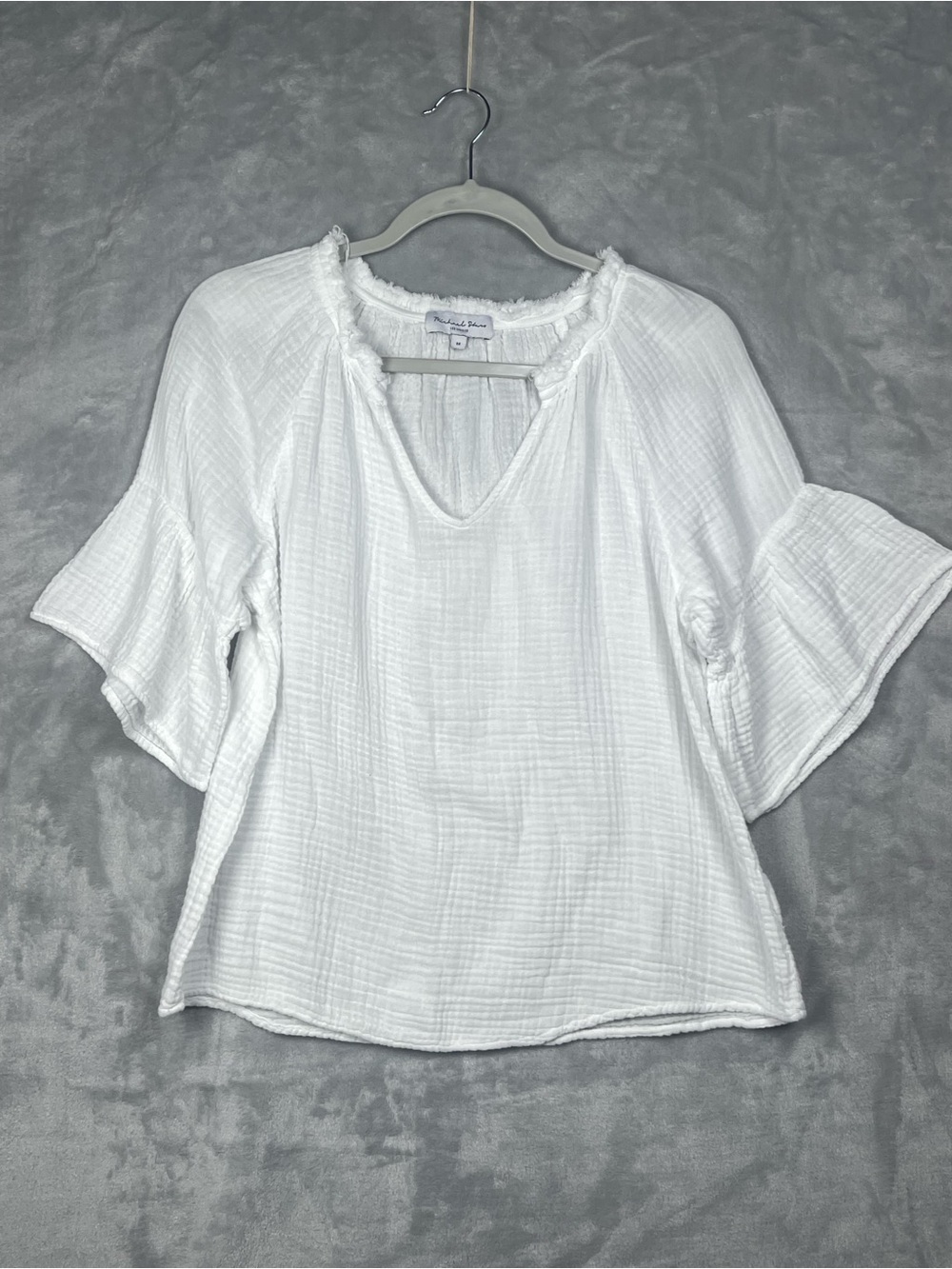 Michael Stars White Gauze V-Neck Bell Sleeve Tunic